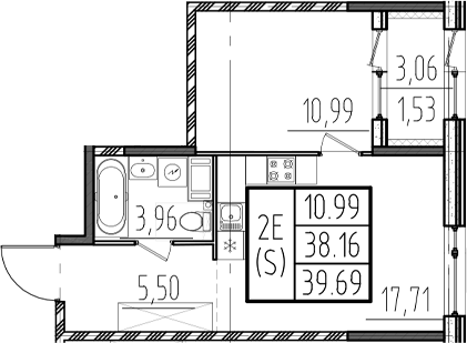 Планировка — ОРО от Аквилон, 2-комн., 38 м²
