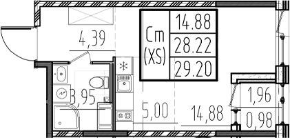 Планировка — ОРО от Аквилон, Студия, 28 м²