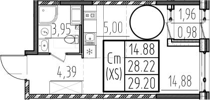 Планировка — ОРО от Аквилон, Студия, 28 м²