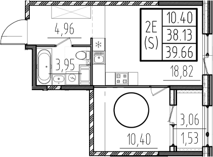 Планировка — ОРО от Аквилон, 2-комн., 38 м²