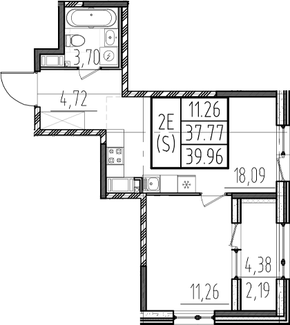 Планировка — ОРО от Аквилон, 2-комн., 38 м²