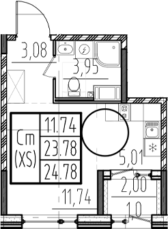 Планировка — ОРО от Аквилон, Студия, 24 м²