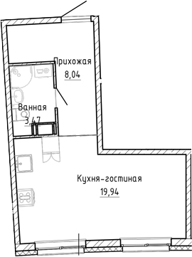 Планировка — Аквилон Рива, Студия, 31 м²