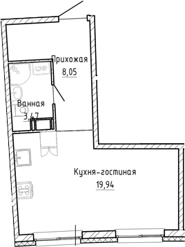 Планировка — Аквилон Рива, Студия, 31 м²