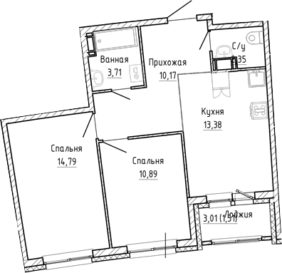 Планировка — Аквилон Рива, 2-комн., 55 м²