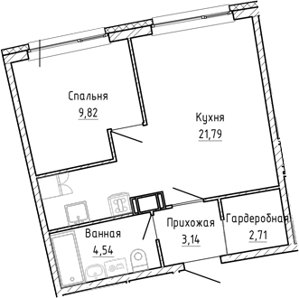 Планировка — Аквилон Рива, 2-комн., 42 м²