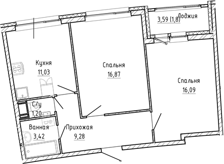 Планировка — Аквилон Рива, 2-комн., 58 м²