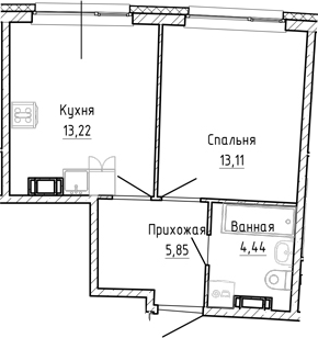 Планировка — Аквилон Рива, 1-комн., 37 м²