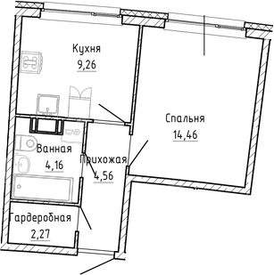 Планировка — Аквилон Рива, 1-комн., 35 м²
