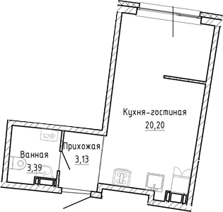 Планировка — Аквилон Рива, Студия, 27 м²
