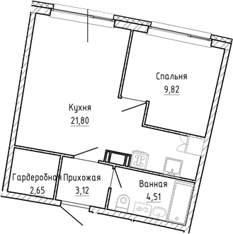 Планировка — Аквилон Рива, 2-комн., 42 м²