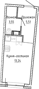 Планировка — Аквилон Рива, Студия, 22 м²