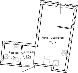 Планировка — Аквилон Рива, Студия, 27 м²