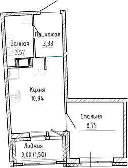 Планировка — Аквилон Рива, 1-комн., 27 м²