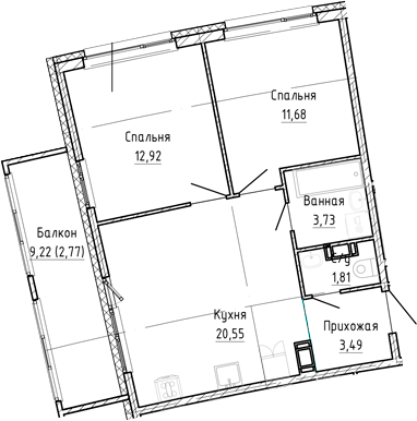 Планировка — Аквилон Рива, 3-комн., 54 м²