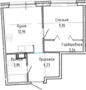Планировка — Аквилон Рива, 1-комн., 36 м²
