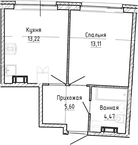 Планировка — Аквилон Рива, 1-комн., 36 м²