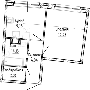 Планировка — Аквилон Рива, 1-комн., 35 м²