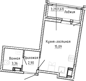 Планировка — Аквилон Рива, Студия, 21 м²