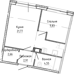 Планировка — Аквилон Рива, 2-комн., 42 м²