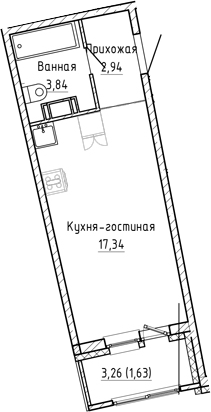 Планировка — Аквилон Рива, Студия, 24 м²