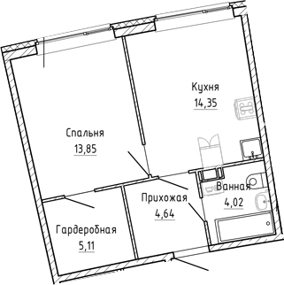 Планировка — Аквилон Рива, 1-комн., 42 м²