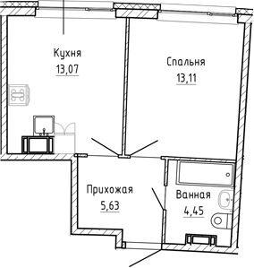 Планировка — Аквилон Рива, 1-комн., 36 м²