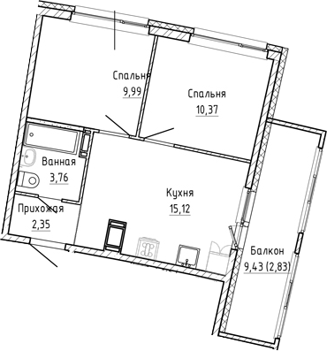 Планировка — Аквилон Рива, 3-комн., 42 м²