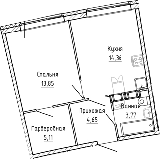 Планировка — Аквилон Рива, 1-комн., 42 м²