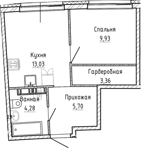 Планировка — Аквилон Рива, 1-комн., 36 м²