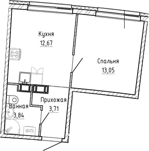 Планировка — Аквилон Рива, 1-комн., 33 м²