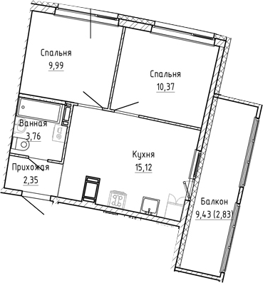 Планировка — Аквилон Рива, 3-комн., 42 м²