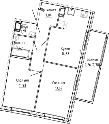 Планировка — Аквилон Рива, 2-комн., 53 м²