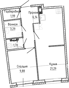 Планировка — Аквилон Рива, 2-комн., 44 м²