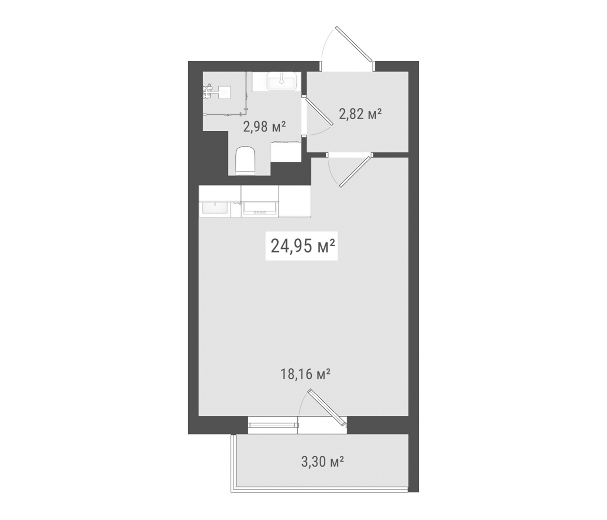 Планировка — Лето, Студия, 24 м²