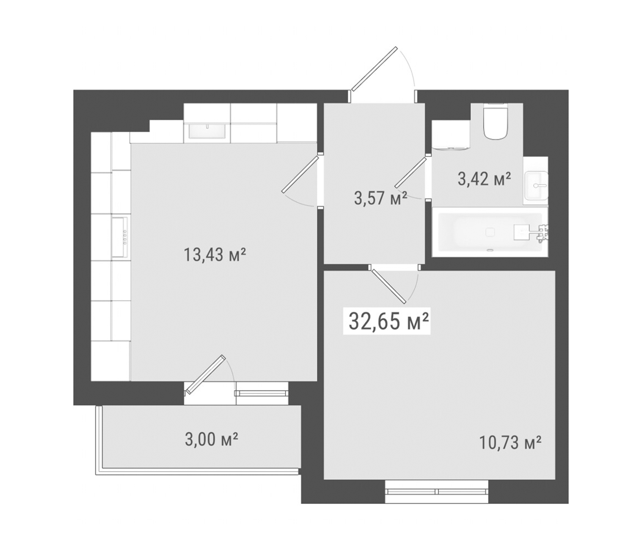 Планировка — Лето, 2-комн., 31 м²