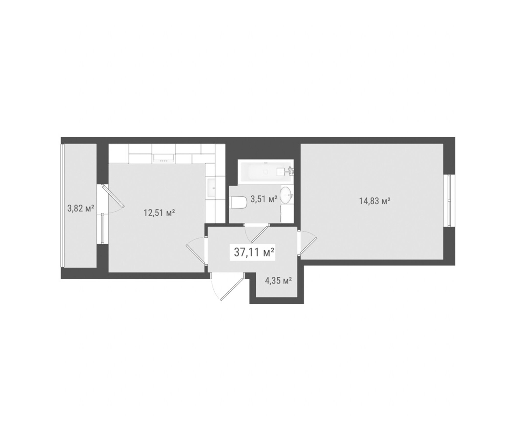 Планировка — Лето, 1-комн., 35 м²