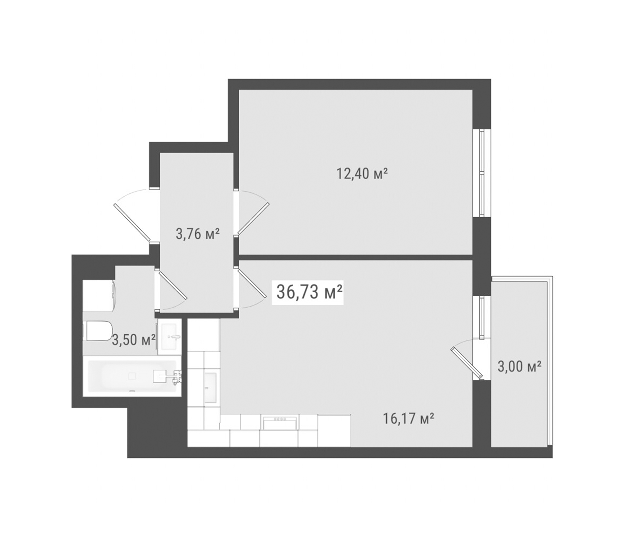 Планировка — Лето, 2-комн., 36 м²