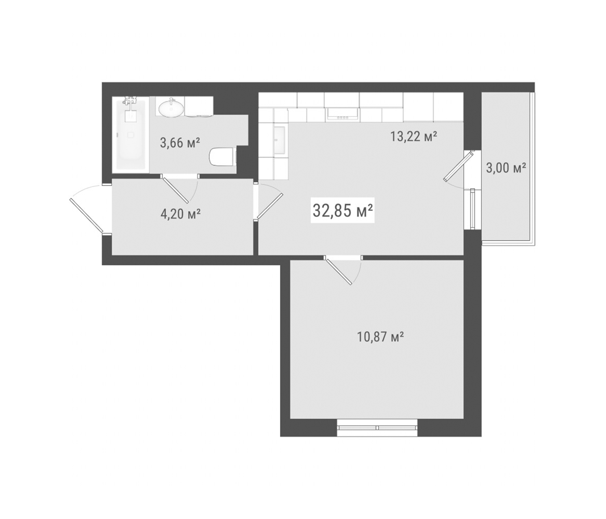 Планировка — Лето, 1-комн., 32 м²