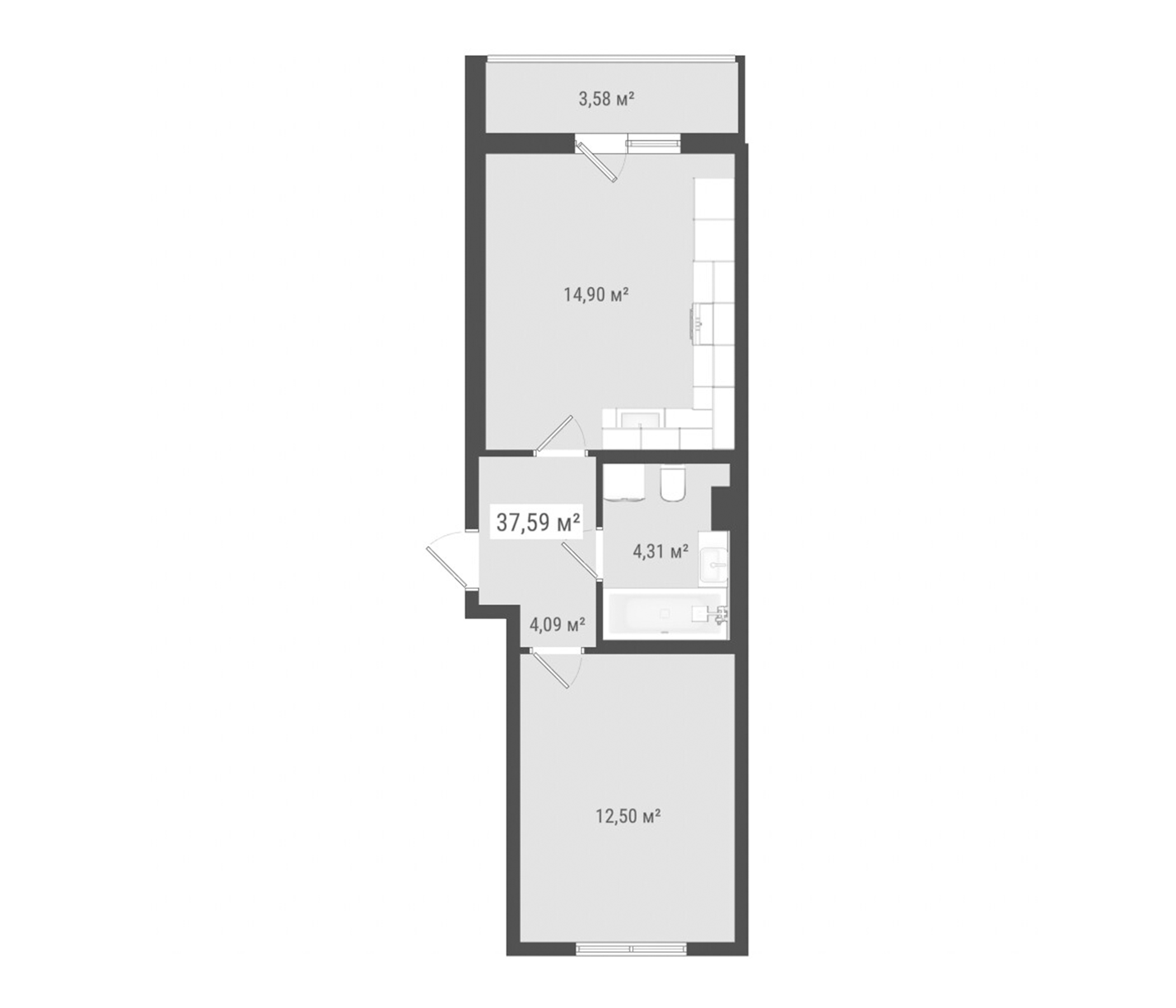 Планировка — Лето, 2-комн., 36 м²