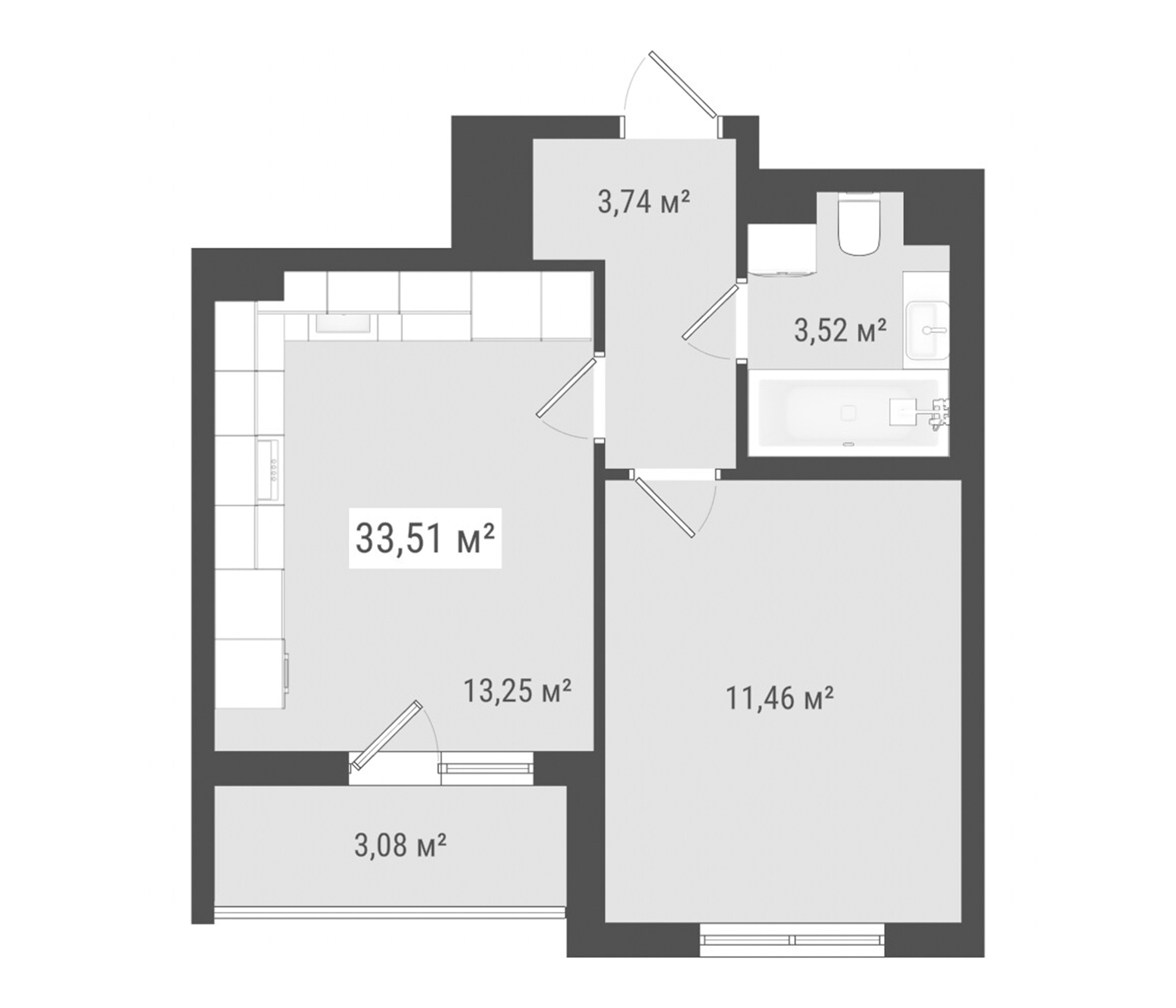 Планировка — Лето, 2-комн., 32 м²