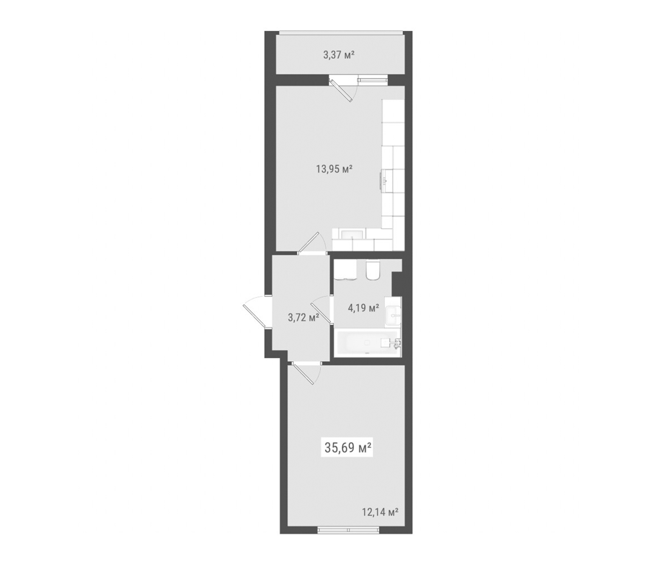 Планировка — Лето, 2-комн., 34 м²