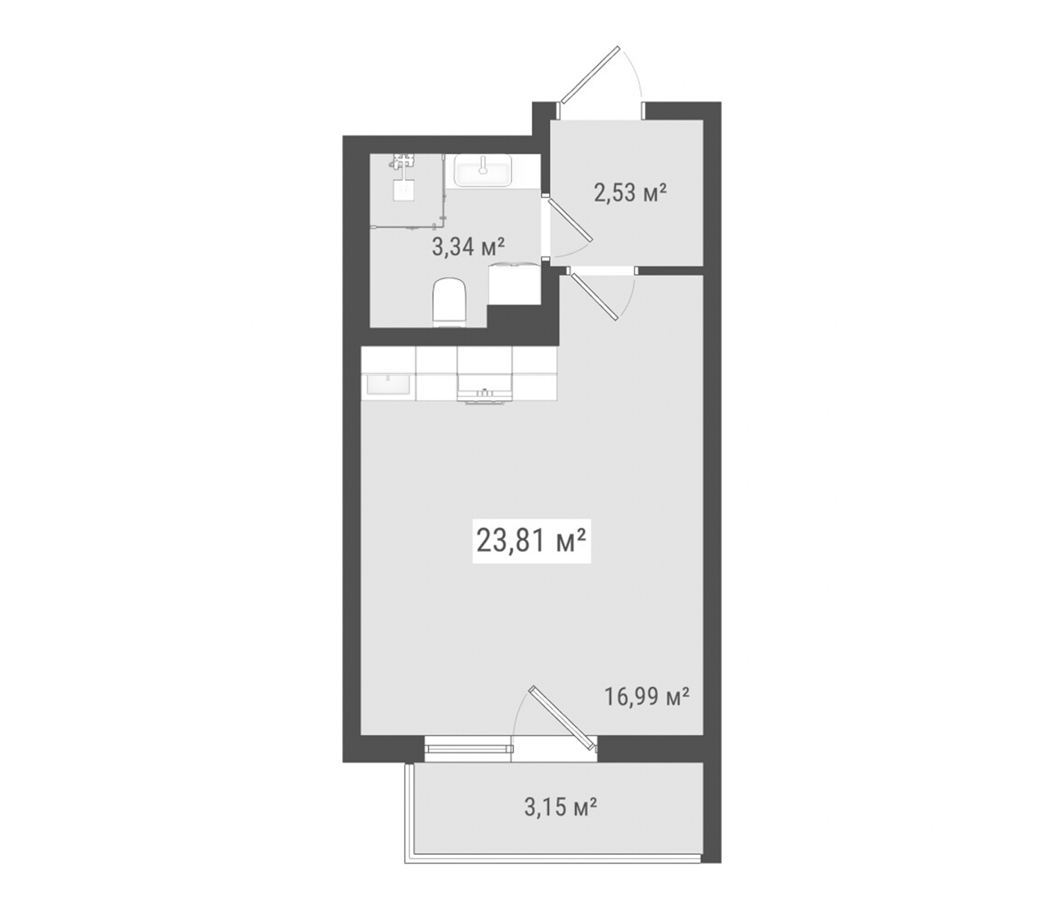 Планировка — Лето, Студия, 23 м²