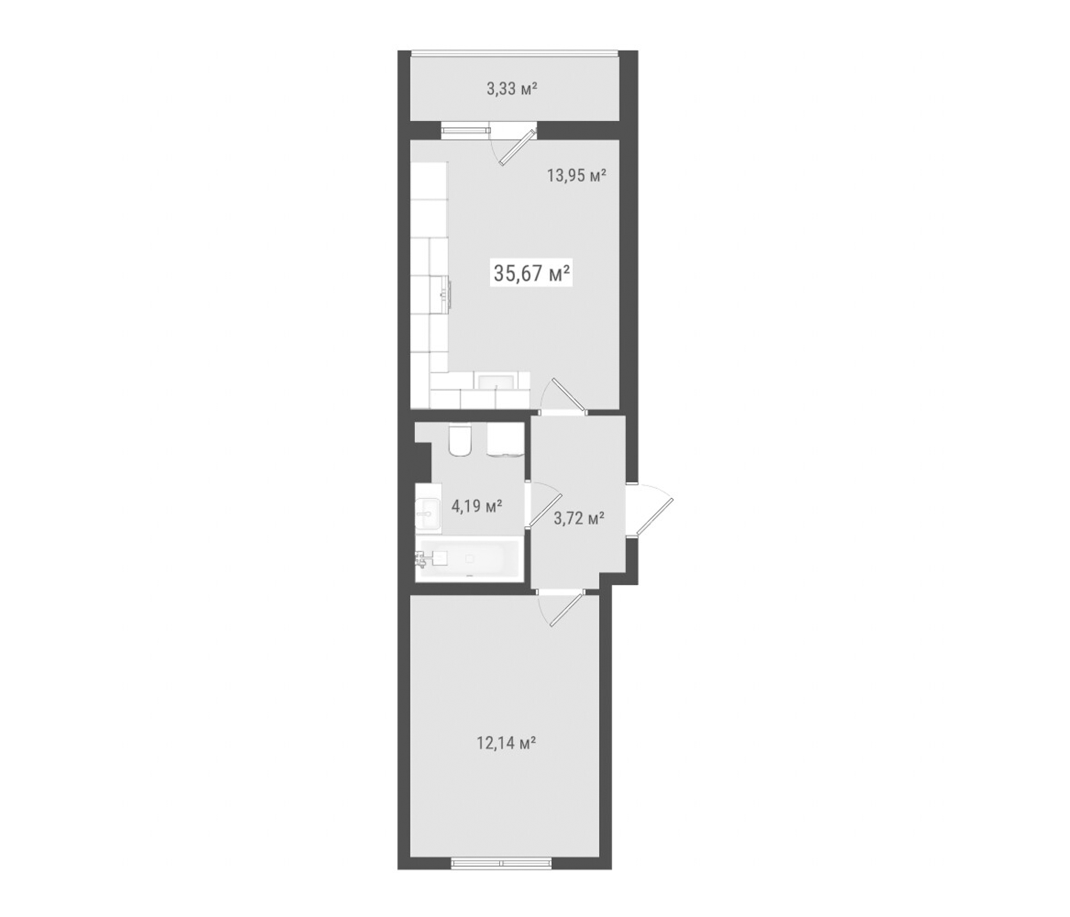 Планировка — Лето, 2-комн., 34 м²