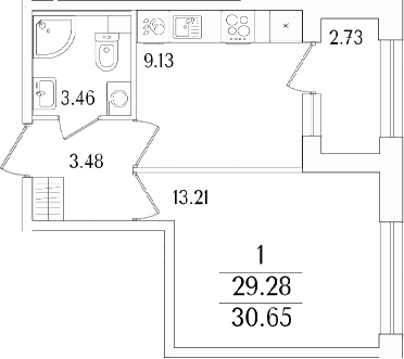 Планировка — Аурум, 1-комн., 29 м²