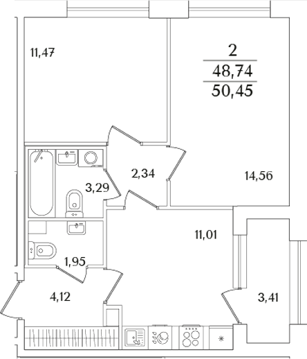 Планировка — Аурум, 2-комн., 49 м²