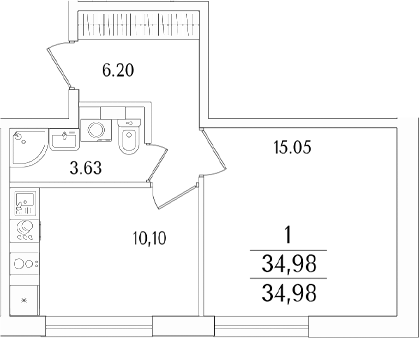 Планировка — Аурум, 1-комн., 35 м²