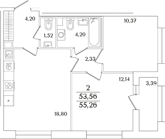 Планировка — Аурум, 2-комн., 54 м²