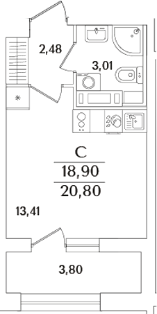 Планировка — Аурум, Студия, 19 м²