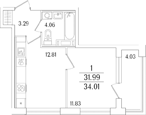 Планировка — Аурум, 2-комн., 32 м²